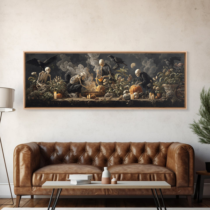 The Skeleton Gardeners, Gothic Nightmare Art, Extra Wide Wall Art, Macabre Wall Art, Canvas Print, Halloween Wall Art