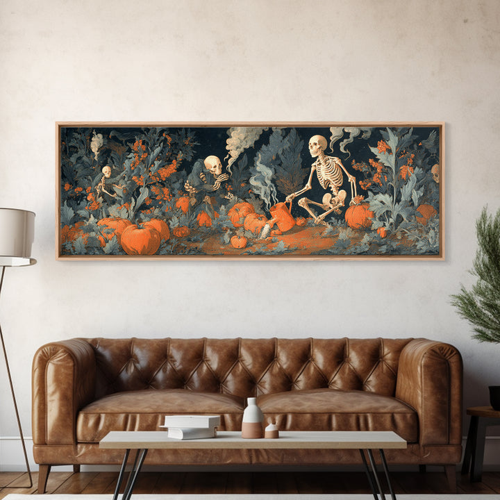 The Skeleton Gardeners, Visionary Gothic Art, Extra Wide Wall Art, Dark Fantasy Wall Art, Framed Canvas Print, Halloween Wall Art