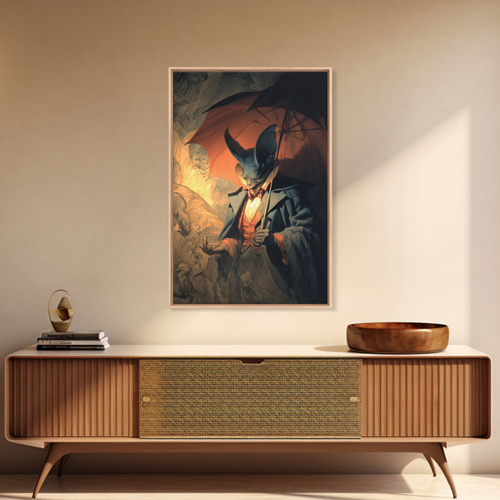 The Bat Umbrella Salesman, Gothic Nightmare Art, Vertical Wall Art, Dark Halloween Decor, Canvas Print, Halloween Wall Art