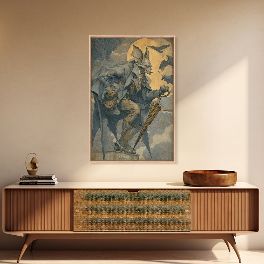 The Bat Umbrella Salesman, Decadent Gothic Art, Vertical Wall Art, Macabre Wall Art, Canvas Print, Halloween Wall Art