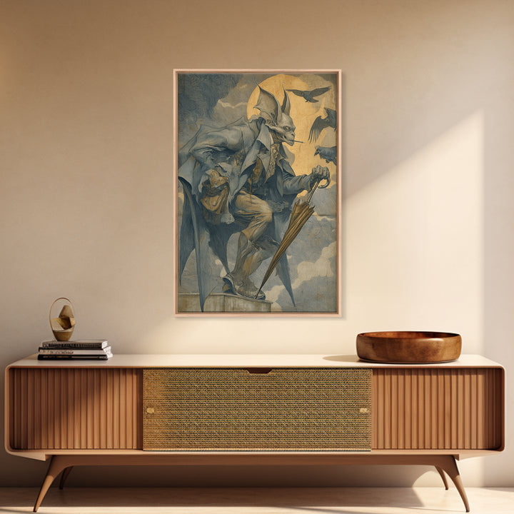 The Bat Umbrella Salesman, Decadent Gothic Art, Vertical Wall Art, Macabre Wall Art, Canvas Print, Halloween Wall Art