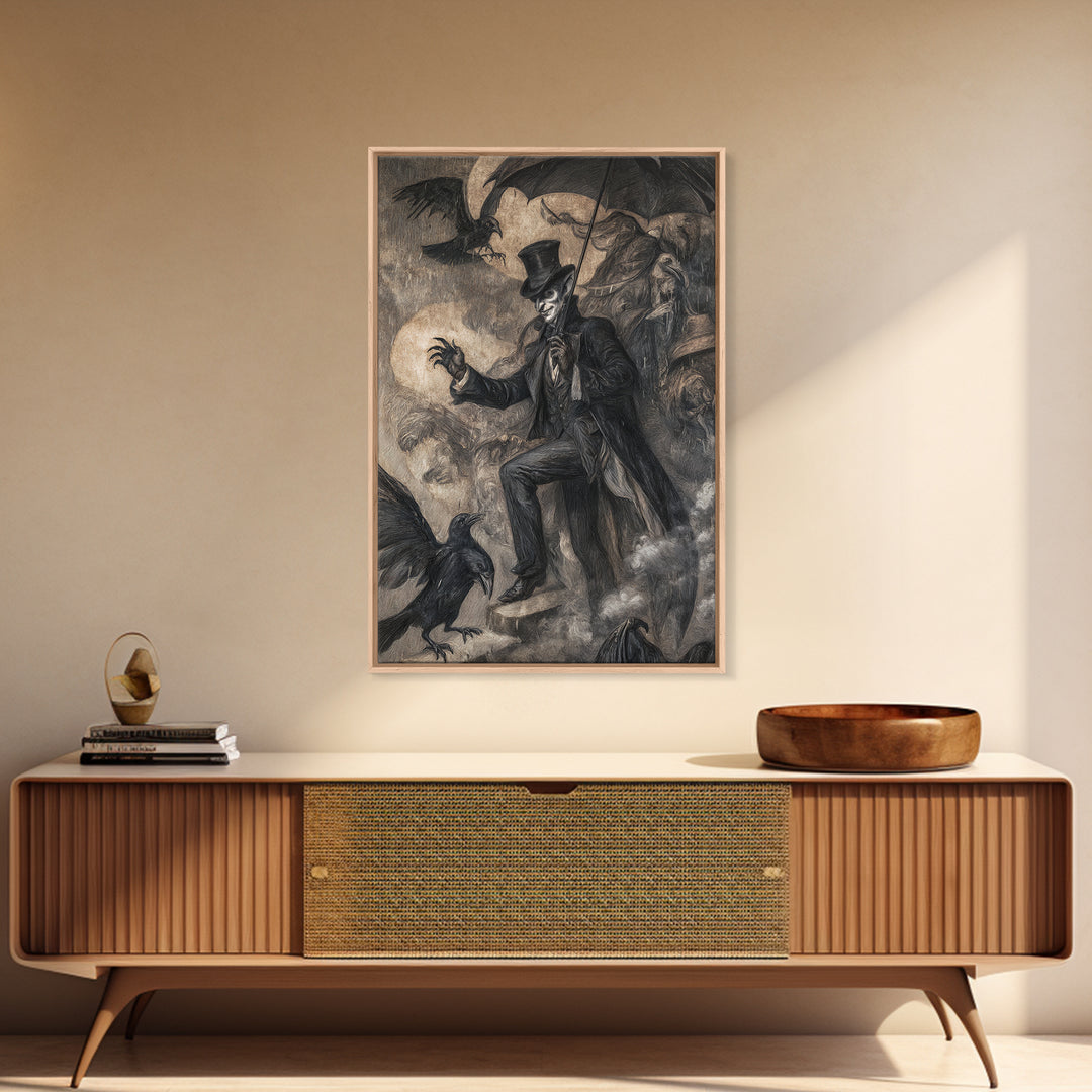 The Bat Umbrella Salesman, Expressionist Gothic Art, Vertical Wall Art, Dark Fantasy Wall Art, Canvas Print, Halloween Wall Art