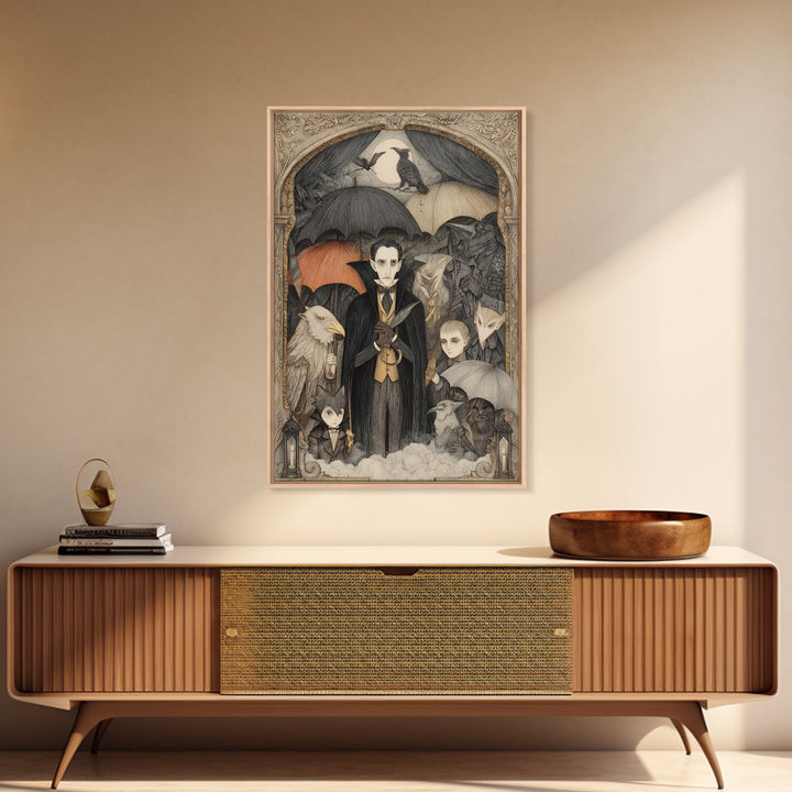 The Bat Umbrella Salesman, Victorian Macabre Art, Vertical Wall Art, Dark Fantasy Wall Art, Canvas Print, Halloween Wall Art