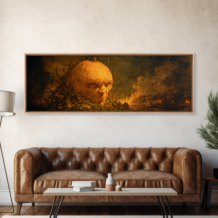 The Pumpkin-House Neighborhood, Dark Romantic Horror Art, Extra Wide Wall Art, Dark Fantasy Wall Art, Framed Canvas Print