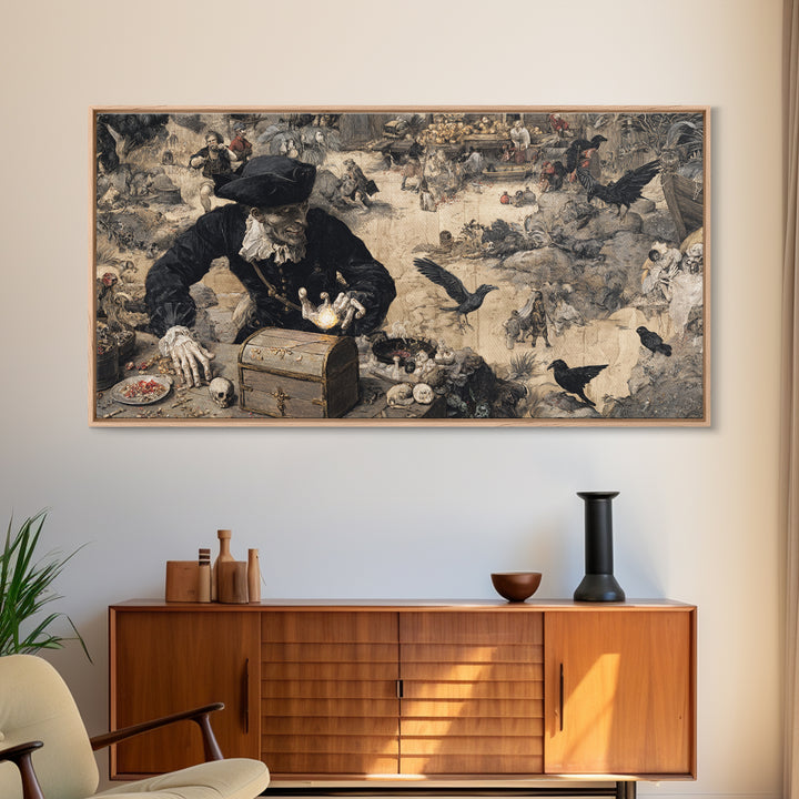 The Ghost Pirate Picnic, Northern Renaissance Horror, Wide Panoramic Art, Macabre Wall Art, Framed Canvas Print
