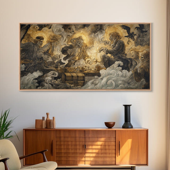 The Ghost Pirate Picnic, Dark Renaissance Art, Wide Panoramic Art, Dark Fantasy Wall Art, Canvas Print, Halloween Wall Art