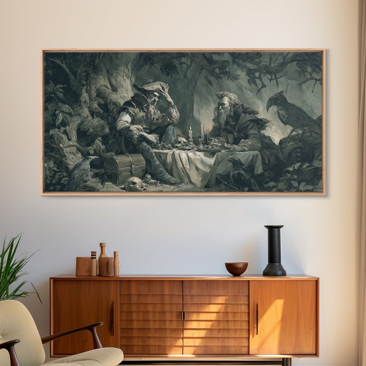 The Ghost Pirate Picnic, Baroque Witchcraft Art, Wide Panoramic Art, Gothic Horror Wall Art, Framed Canvas Print, Halloween Wall Art