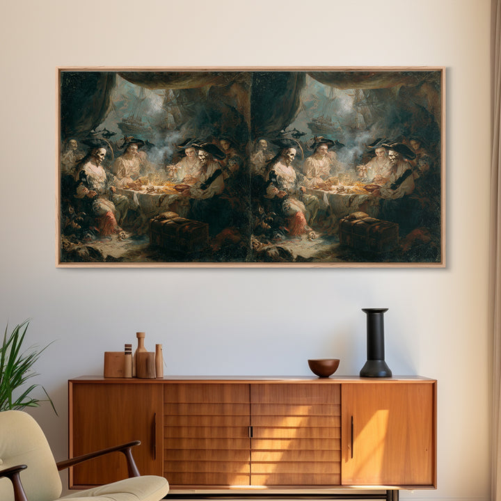 The Ghost Pirate Picnic, Dark Romantic Horror Art, Wide Panoramic Art, Dark Fantasy Wall Art, Canvas Print, Halloween Wall Art