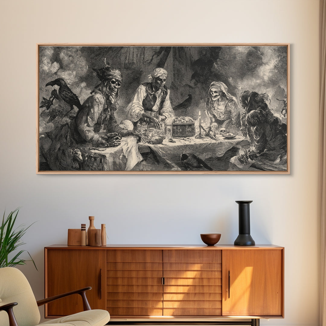 The Ghost Pirate Picnic, Decadent Gothic Art, Wide Panoramic Art, Gothic Horror Wall Art, Framed Canvas Print, Halloween Wall Art