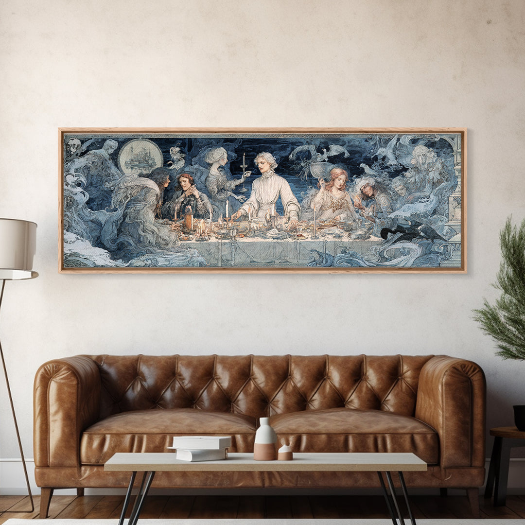 The Ghost Pirate Picnic, Symbolist Death Art, Extra Wide Wall Art, Dark Fantasy Wall Art, Framed Canvas Print, Halloween Wall Art