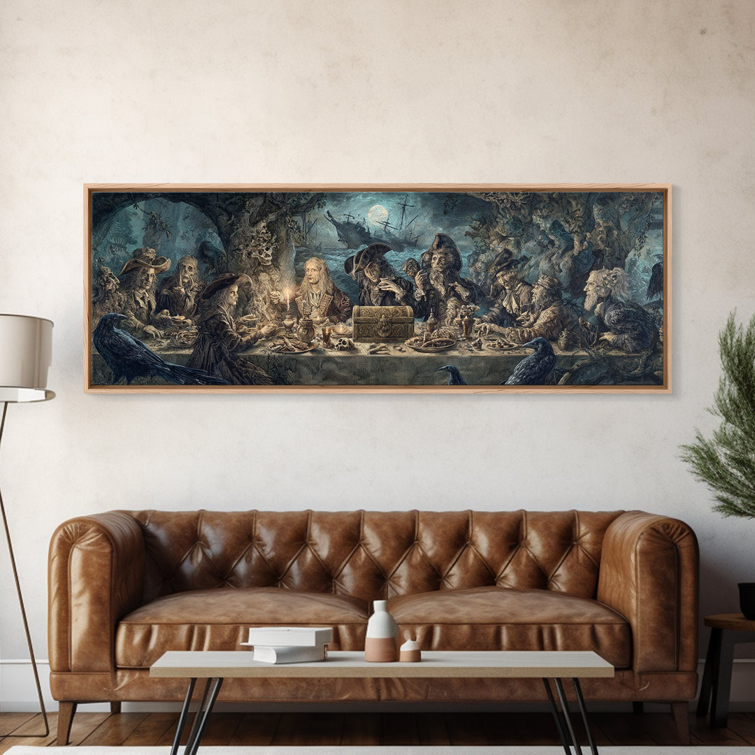 The Ghost Pirate Picnic, Symbolist Etching Art, Extra Wide Wall Art, Gothic Horror Wall Art, Canvas Print, Halloween Wall Art