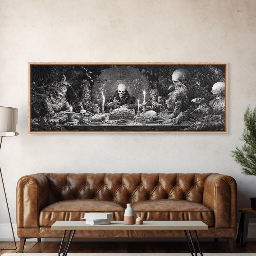 The Ghost Pirate Picnic, Biomechanical Horror Art, Extra Wide Wall Art, Macabre Wall Art, Canvas Print, Halloween Wall Art