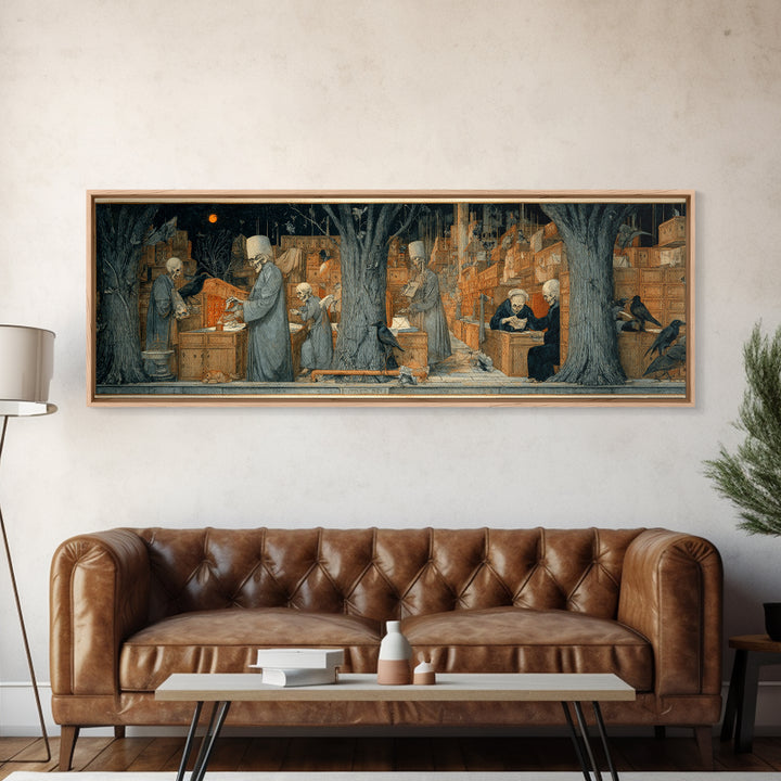 The Raven Post Office, Danse Macabre Art, Extra Wide Wall Art, Dark Fantasy Wall Art, Canvas Print, Halloween Wall Art