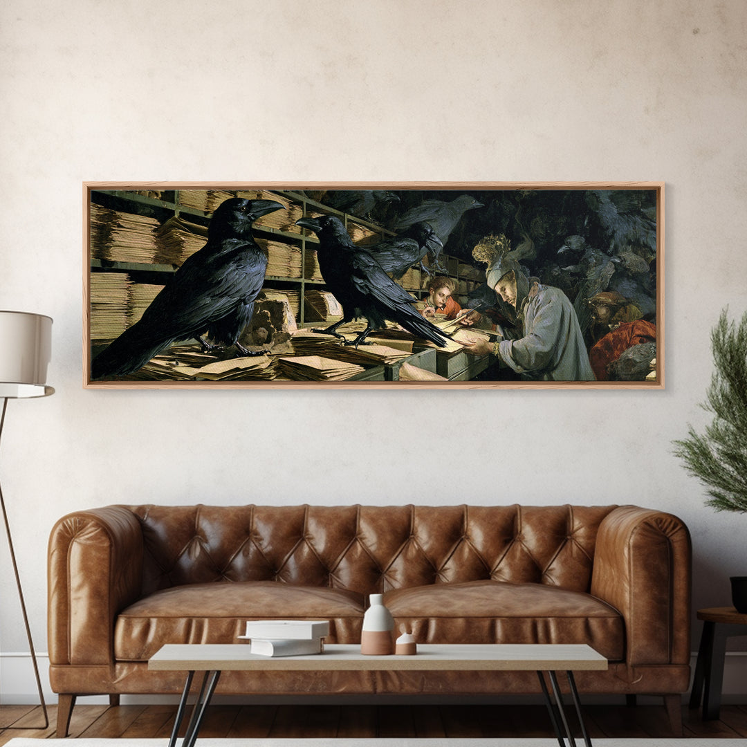 The Raven Post Office, Gothic Nightmare Art, Extra Wide Wall Art, Dark Fantasy Wall Art, Framed Canvas Print, Halloween Wall Art
