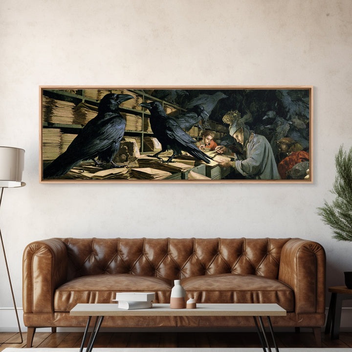 The Raven Post Office, Gothic Nightmare Art, Extra Wide Wall Art, Dark Fantasy Wall Art, Framed Canvas Print, Halloween Wall Art