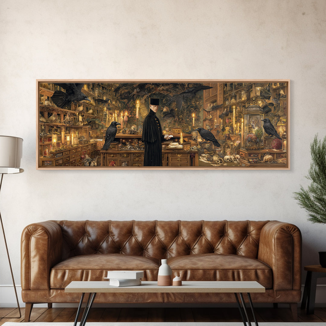 The Raven Post Office, Ornate Symbolist Art, Extra Wide Wall Art, Gothic Horror Wall Art, Framed Canvas Print, Halloween Wall Art