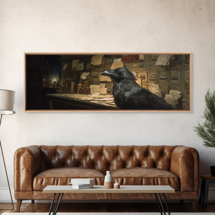 The Raven Post Office, Decadent Gothic Art, Extra Wide Wall Art, Dark Halloween Decor, Canvas Print, Halloween Wall Art
