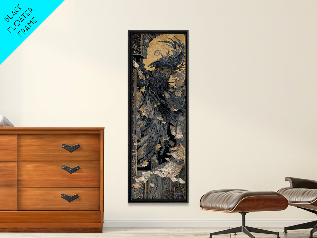 The Raven Post Office, Stained Glass Gothic Art, Tall Narrow Wall Art, Dark Fantasy Wall Art, Framed Canvas Print, Halloween Wall Art