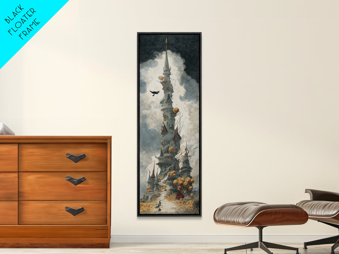 The Candy Corn Kingdom, Gothic Engraving Art, Tall Narrow Wall Art, Dark Fantasy Wall Art, Canvas Print, Halloween Wall Art