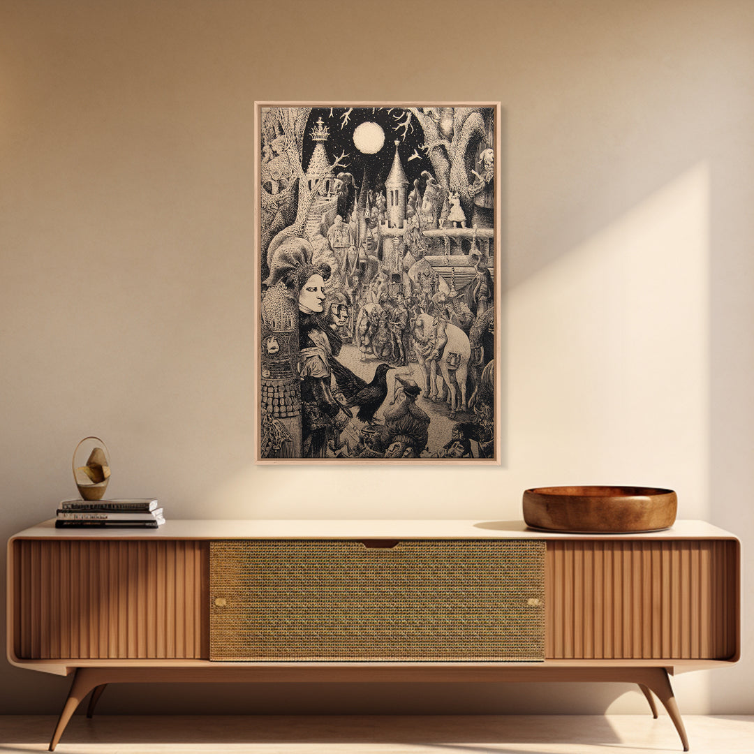 The Candy Corn Kingdom, Renaissance Engraving Art, Vertical Wall Art, Gothic Horror Wall Art, Framed Canvas Print, Halloween Wall Art