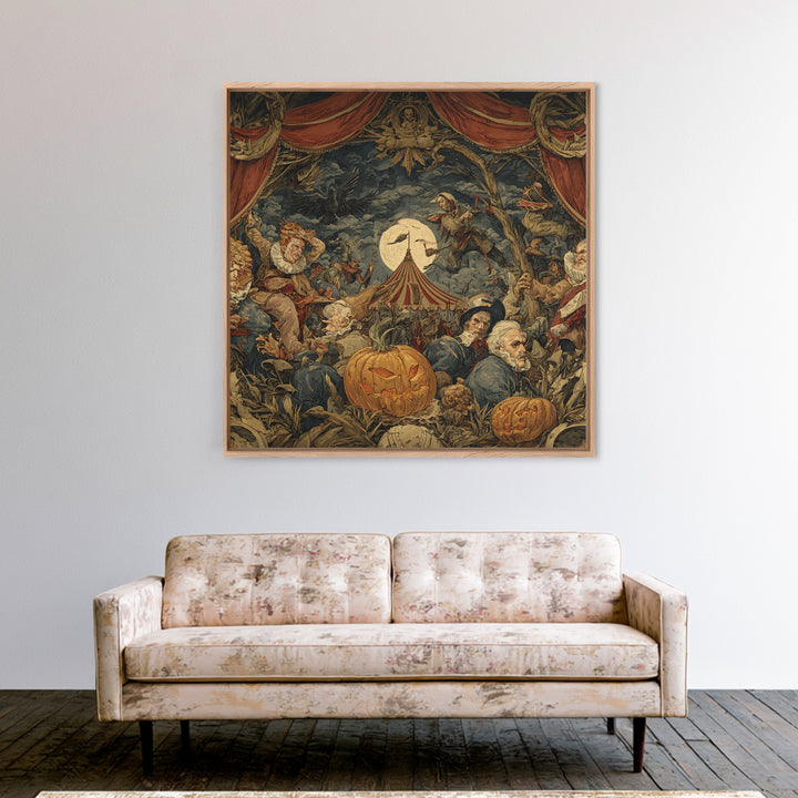 The Jack-O'-Lantern Circus, Dark Renaissance Art, Square Wall Art, Gothic Horror Wall Art, Framed Canvas Print