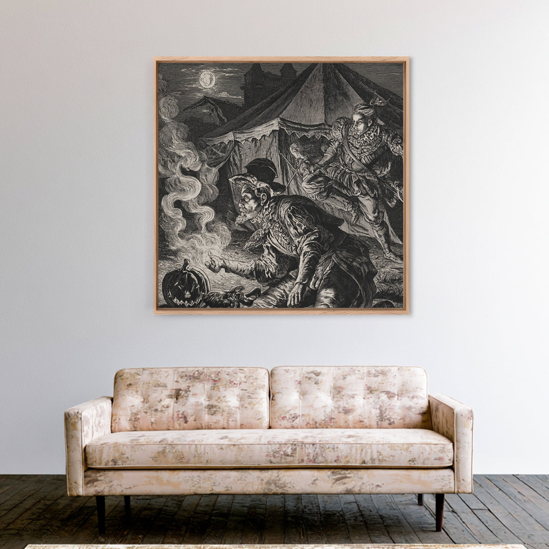The Jack-O'-Lantern Circus, Renaissance Engraving Art, Square Wall Art, Dark Fantasy Wall Art, Canvas Print, Halloween Wall Art