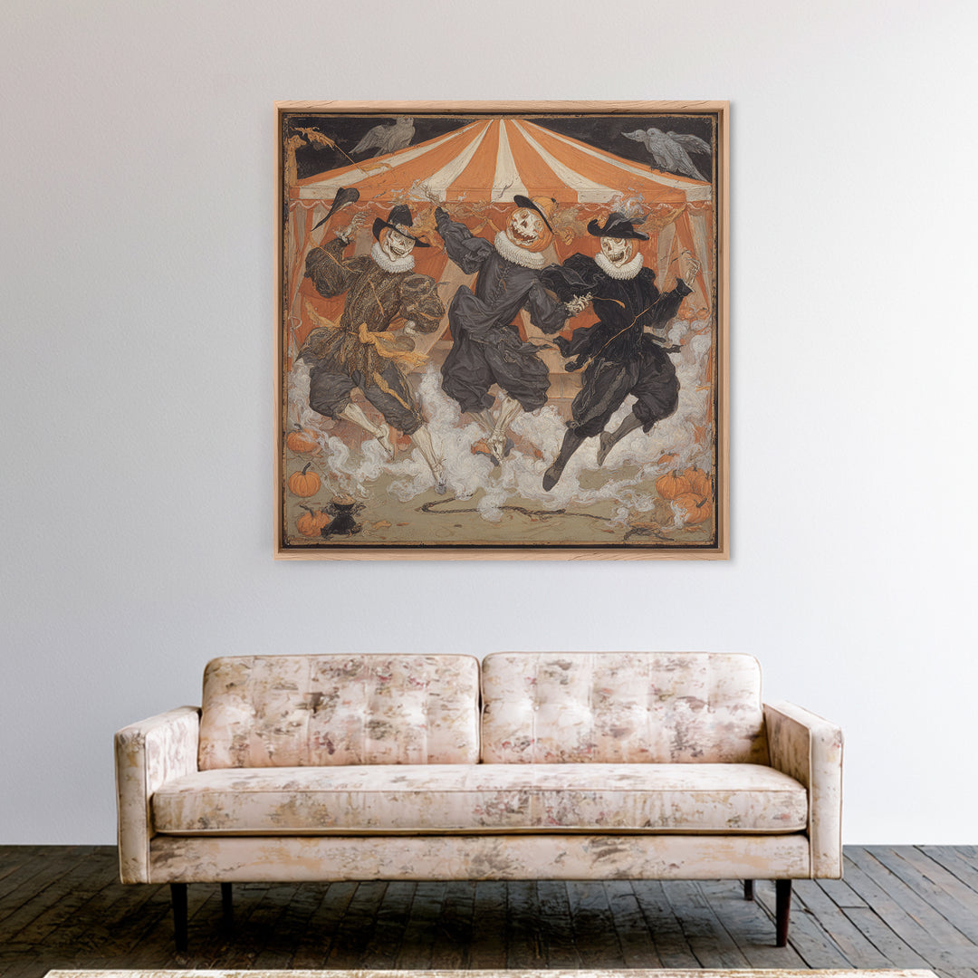 The Jack-O'-Lantern Circus, Danse Macabre Art, Square Wall Art, Dark Halloween Decor, Framed Canvas Print