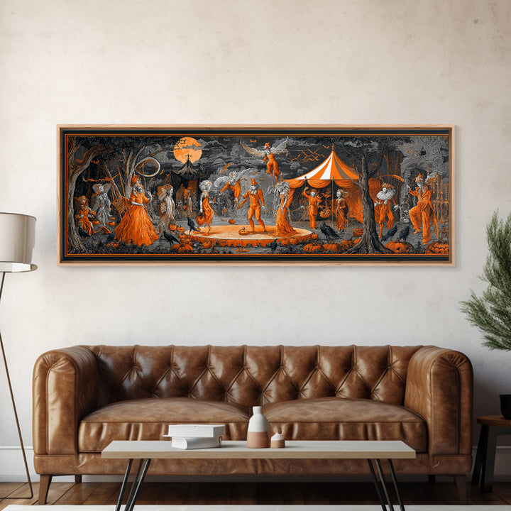 The Jack-O'-Lantern Circus, Visionary Gothic Art, Extra Wide Wall Art, Dark Fantasy Wall Art, Framed Canvas Print, Halloween Wall Art