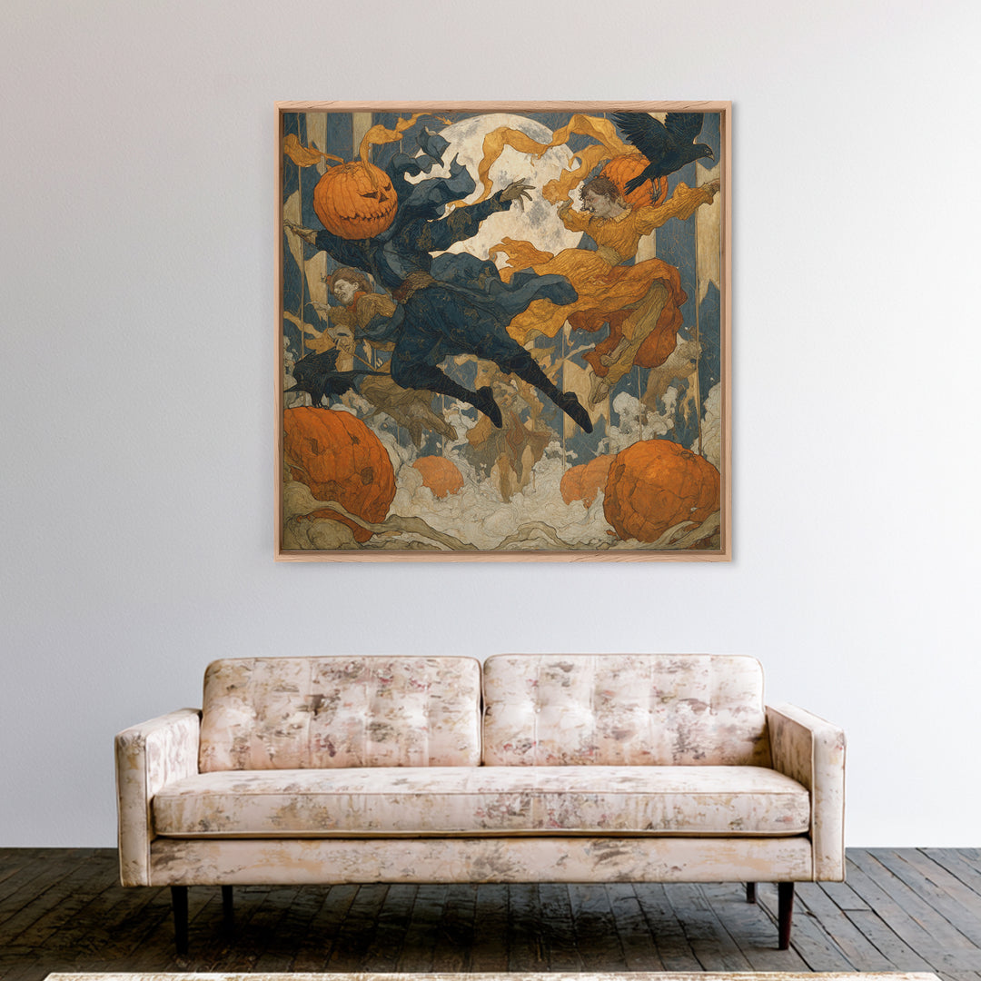 The Jack-O'-Lantern Circus, Symbolist Death Art, Square Wall Art, Dark Fantasy Wall Art, Canvas Print, Halloween Wall Art
