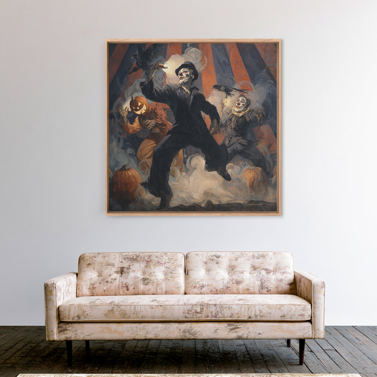 The Jack-O'-Lantern Circus, Expressionist Gothic Art, Square Wall Art, Dark Halloween Decor, Framed Canvas Print, Halloween Wall Art