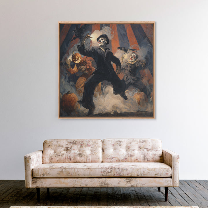 The Jack-O'-Lantern Circus, Expressionist Gothic Art, Square Wall Art, Dark Halloween Decor, Framed Canvas Print, Halloween Wall Art