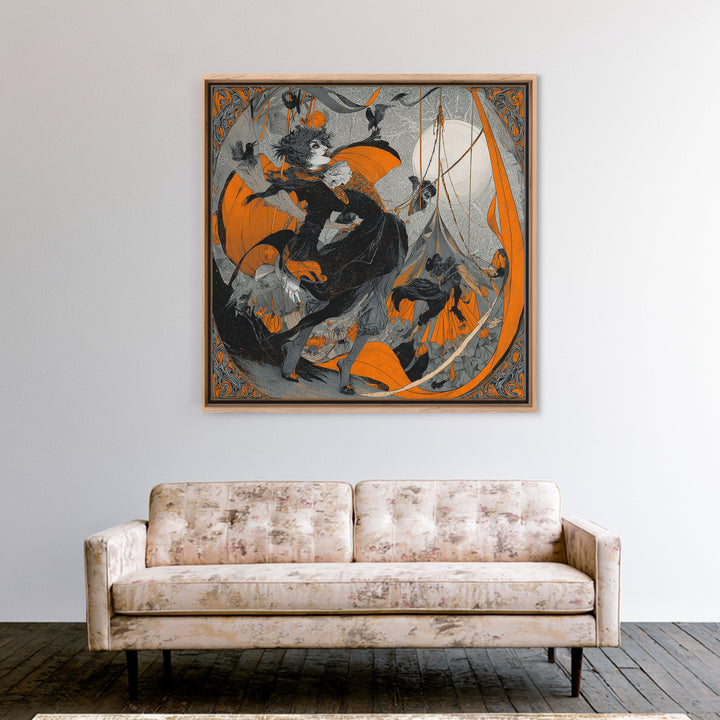 The Jack-O'-Lantern Circus, Decadent Line Art, Square Wall Art, Dark Fantasy Wall Art, Framed Canvas Print, Halloween Wall Art