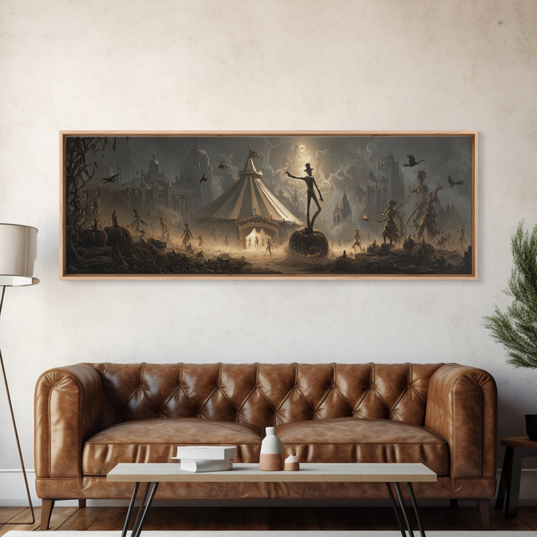 The Jack-O'-Lantern Circus, Surreal Apocalyptic Art, Extra Wide Wall Art, Dark Fantasy Wall Art, Framed Canvas Print