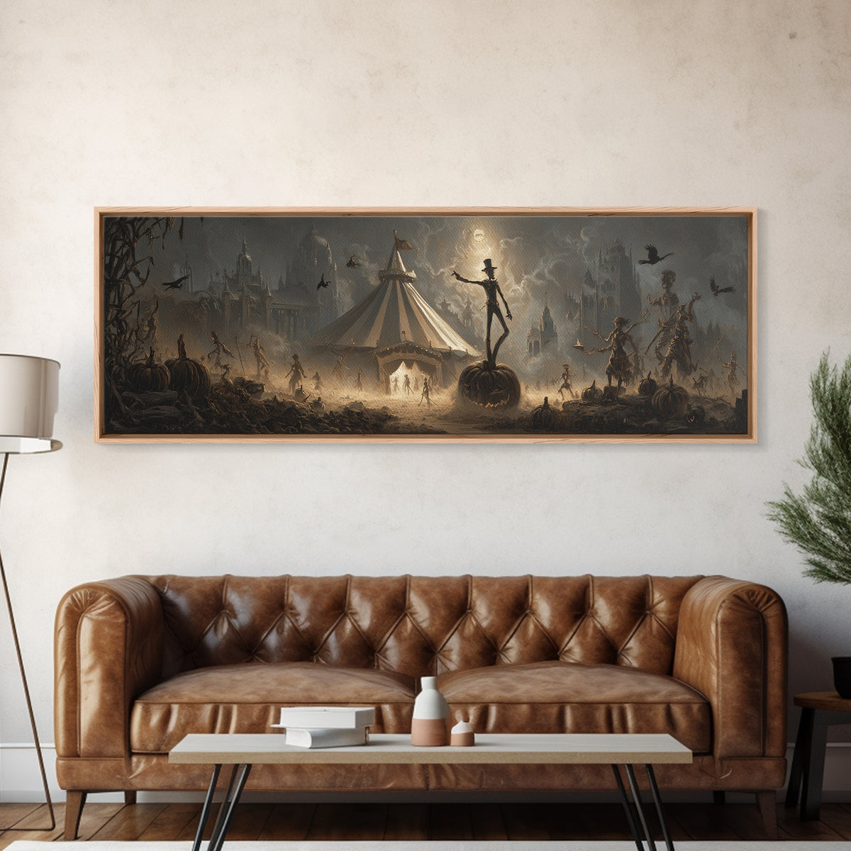 The Jack-O'-Lantern Circus, Surreal Apocalyptic Art, Extra Wide Wall Art, Dark Fantasy Wall Art, Framed Canvas Print