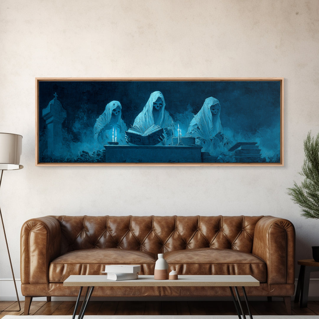 The Graveyard Book Club, Dark Romantic Horror Art, Extra Wide Wall Art, Dark Fantasy Wall Art, Canvas Print, Halloween Wall Art