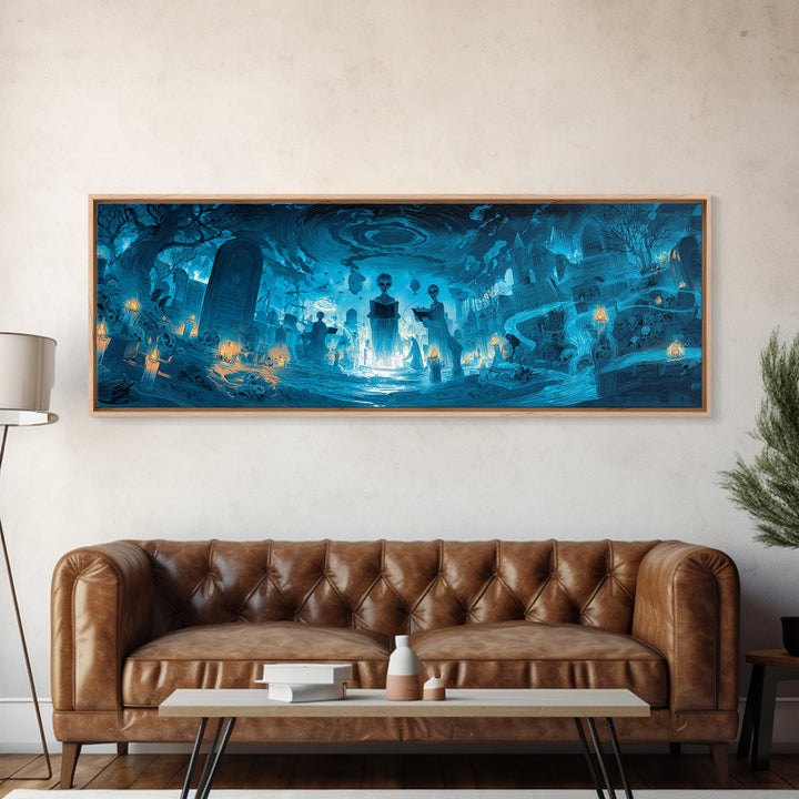 The Graveyard Book Club, Apocalyptic Romantic Art, Extra Wide Wall Art, Dark Halloween Decor, Framed Canvas Print, Halloween Wall Art