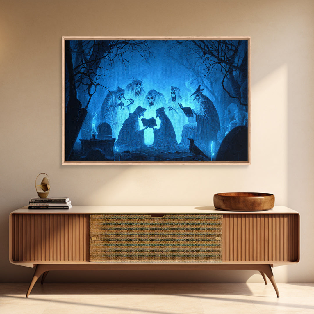 The Graveyard Book Club, Expressionist Nightmare Art, Landscape Wall Art, Macabre Wall Art, Canvas Print, Halloween Wall Art