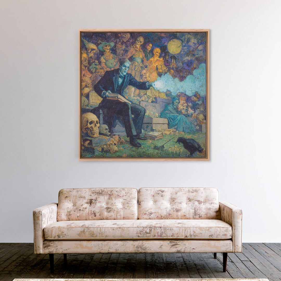The Graveyard Book Club, Grotesque Carnival Art, Square Wall Art, Gothic Horror Wall Art, Canvas Print, Halloween Wall Art