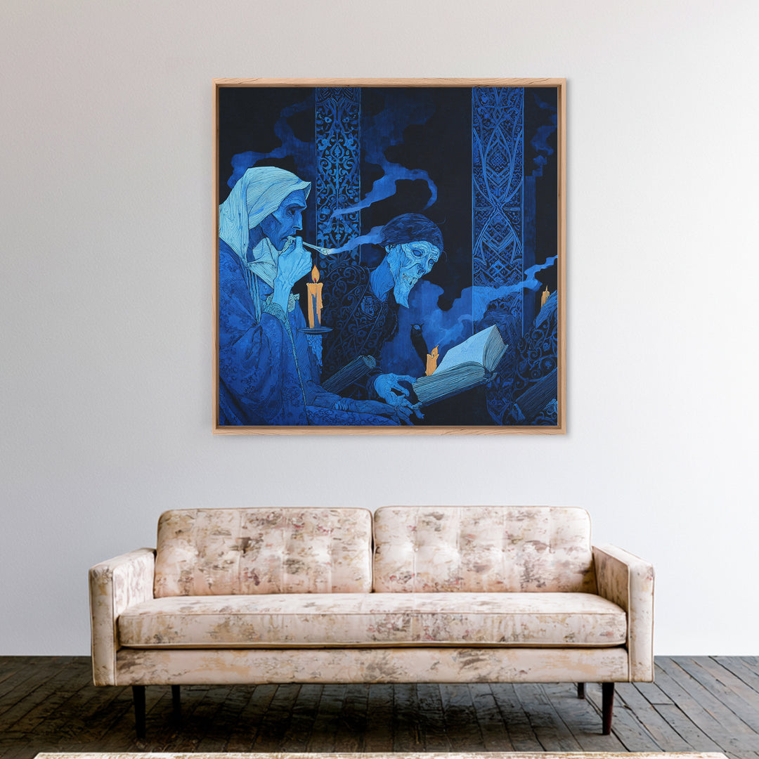 The Graveyard Book Club, Stained Glass Gothic Art, Square Wall Art, Dark Fantasy Wall Art, Canvas Print, Halloween Wall Art