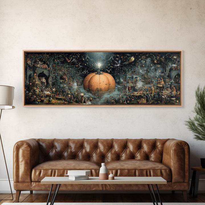 The Cosmic Pumpkin God, Medieval Grotesque Art, Extra Wide Wall Art, Gothic Horror Wall Art, Canvas Print, Halloween Wall Art