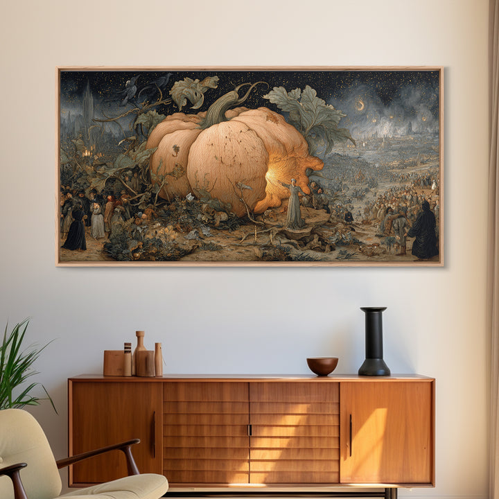The Cosmic Pumpkin God, Northern Renaissance Horror, Wide Panoramic Art, Dark Fantasy Wall Art, Canvas Print, Halloween Wall Art