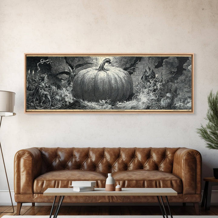 The Cosmic Pumpkin God, Renaissance Engraving Art, Extra Wide Wall Art, Macabre Wall Art, Framed Canvas Print, Halloween Wall Art