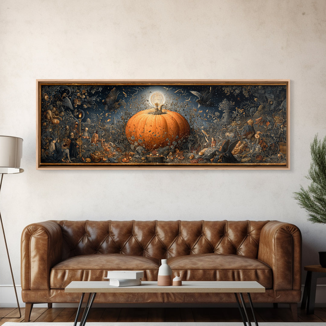 The Cosmic Pumpkin God, Danse Macabre Art, Extra Wide Wall Art, Gothic Horror Wall Art, Framed Canvas Print