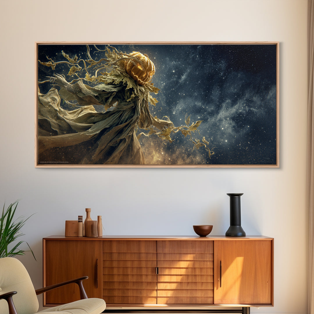The Cosmic Pumpkin God, Visionary Gothic Art, Wide Panoramic Art, Dark Fantasy Wall Art, Framed Canvas Print, Halloween Wall Art