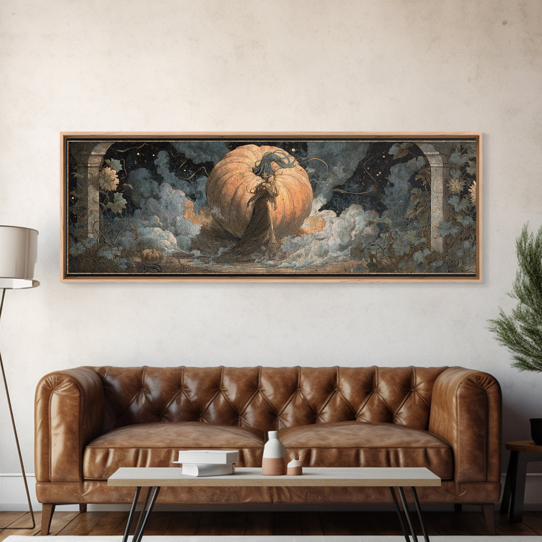 The Cosmic Pumpkin God, Symbolist Dream Art, Extra Wide Wall Art, Macabre Wall Art, Canvas Print, Halloween Wall Art, Halloween Decor
