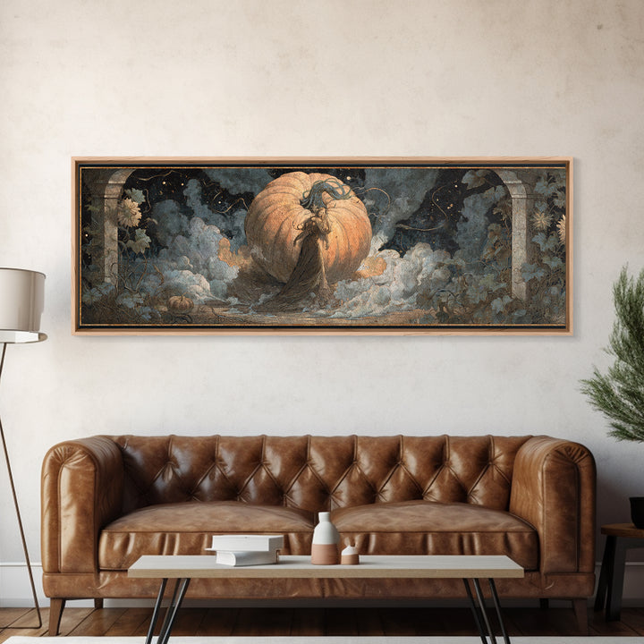 The Cosmic Pumpkin God, Symbolist Dream Art, Extra Wide Wall Art, Macabre Wall Art, Canvas Print, Halloween Wall Art, Halloween Decor