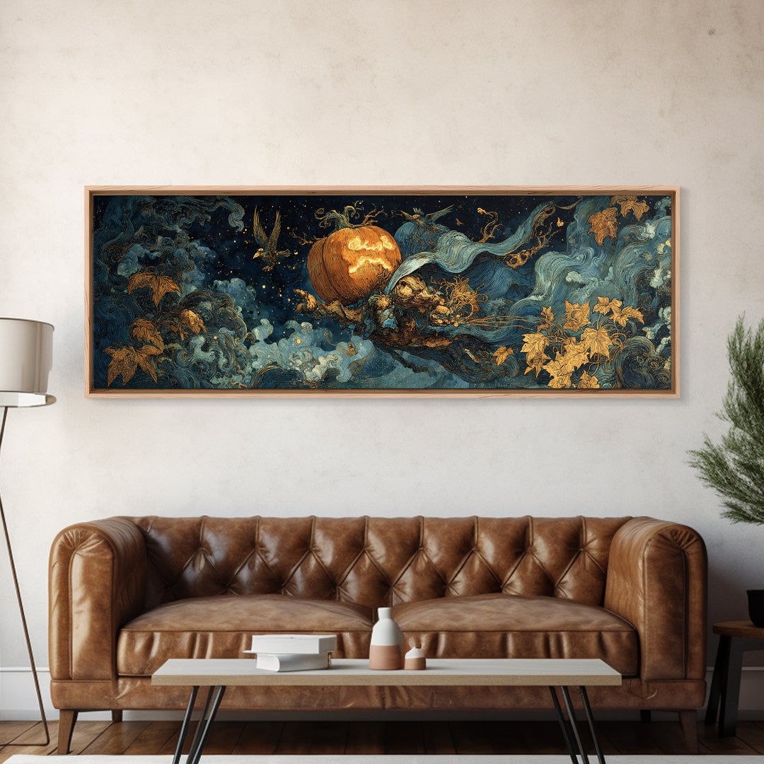 The Cosmic Pumpkin God, Ornate Symbolist Art, Extra Wide Wall Art, Gothic Horror Wall Art, Canvas Print, Halloween Wall Art