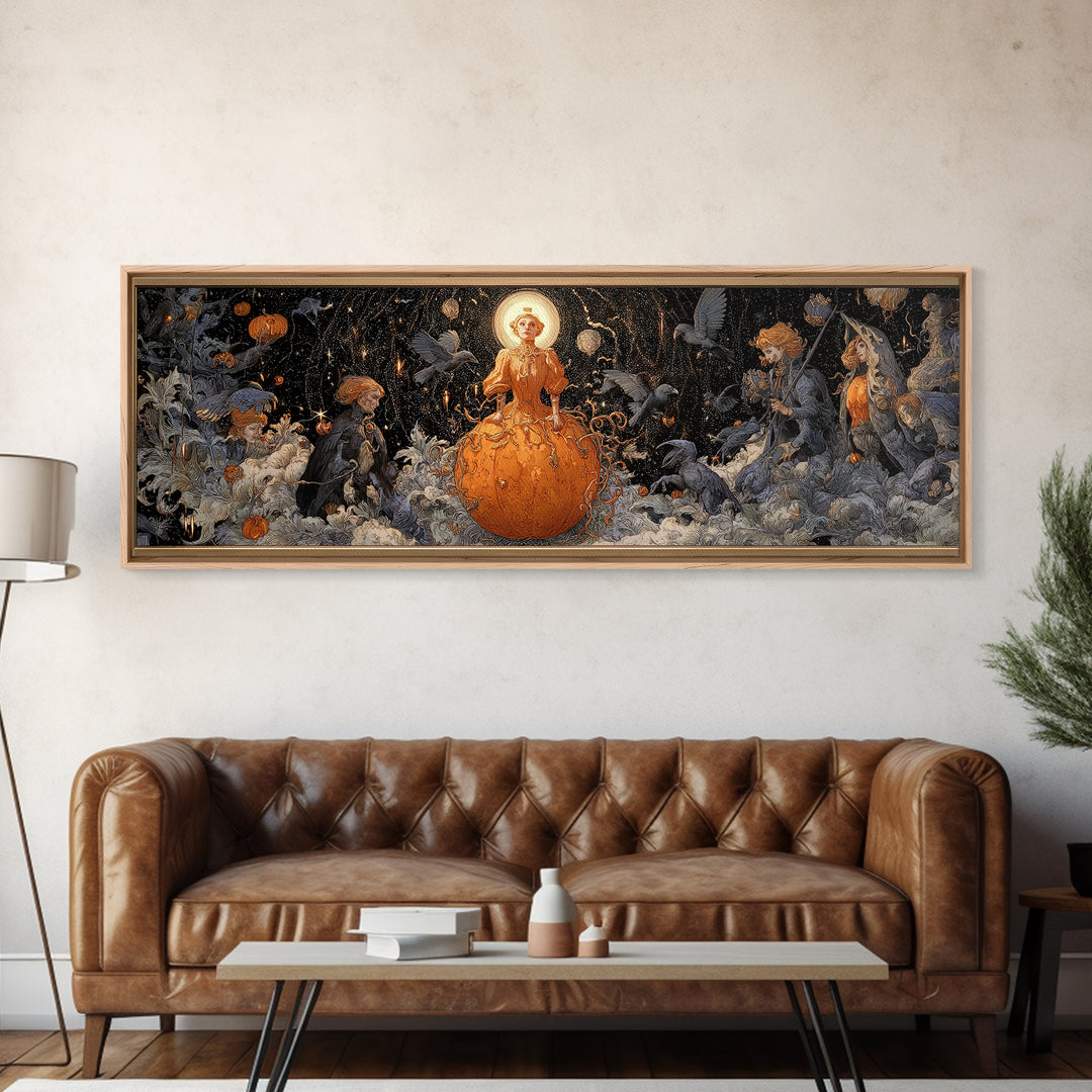 The Cosmic Pumpkin God, Symbolist Death Art, Extra Wide Wall Art, Gothic Horror Wall Art, Framed Canvas Print, Halloween Wall Art