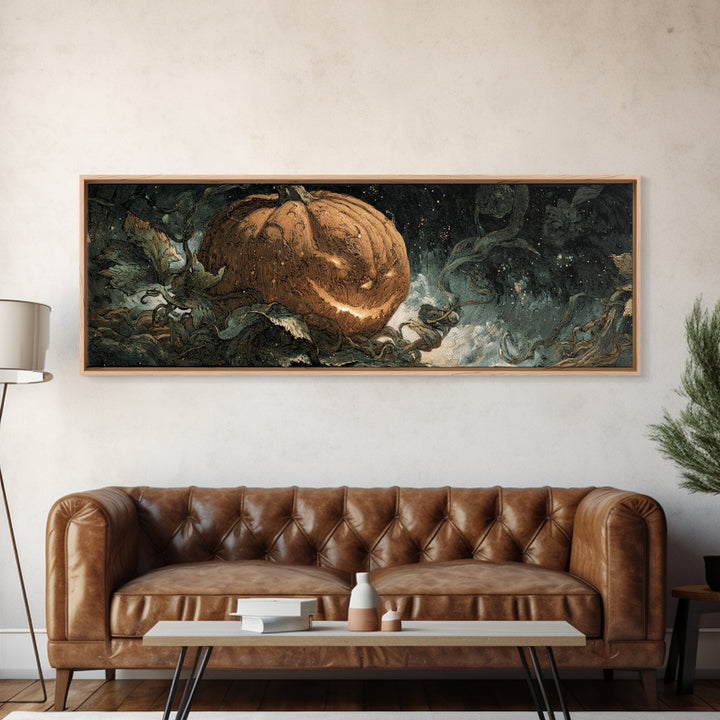 The Cosmic Pumpkin God, Dark Symbolist Art, Extra Wide Wall Art, Dark Fantasy Wall Art, Canvas Print, Halloween Wall Art
