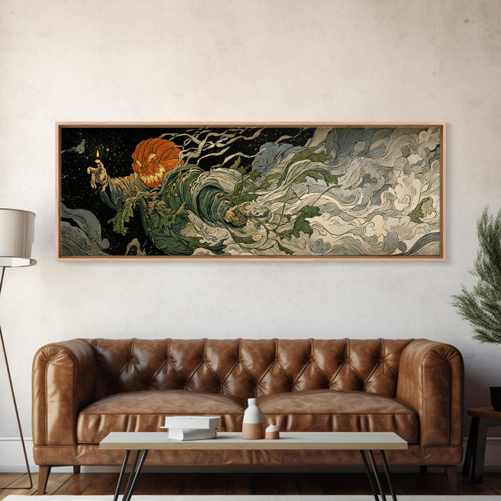 The Cosmic Pumpkin God, Grotesque Carnival Art, Extra Wide Wall Art, Dark Fantasy Wall Art, Canvas Print, Halloween Wall Art